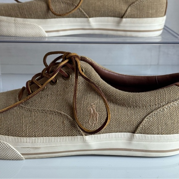 Polo Ralph Lauren Vaughn Beige Canvas & Suede Sneakers Size 10 D - Picture 3 of 11
